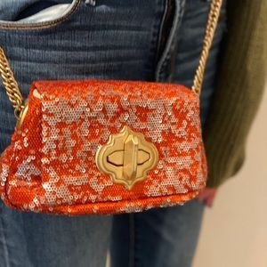 Orange sequins evening crossbody bag